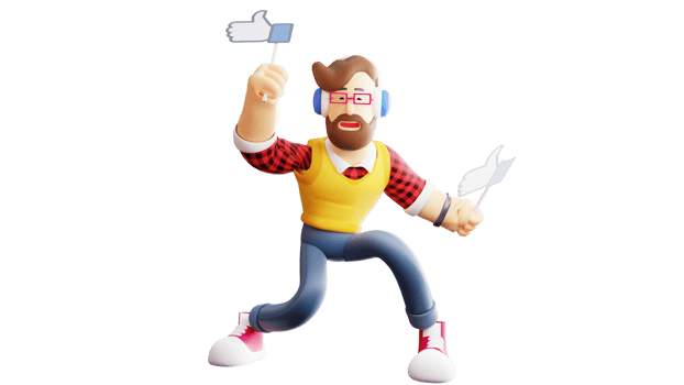 3D illustration. Energetic young man 3D Cartoon Character. Energetic young man dancing happily. Energetic young man holding two like sign. 3D Cartoon Character png