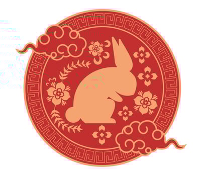 chinese rabbit with clouds vector