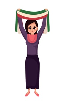iranian woman lifting flag vector