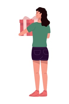 lover woman with gift vector