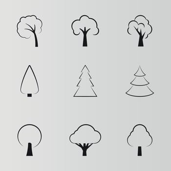 Set of cortoon icons on a theme trees, isolated vector