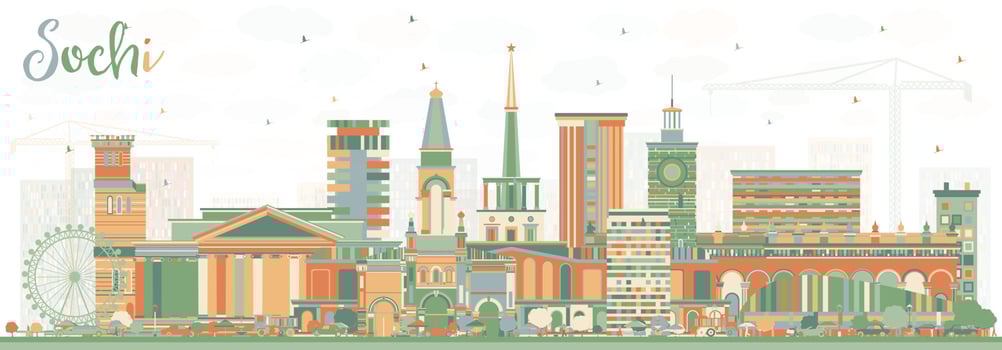 Sochi Russia City Skyline with Color Buildings. vector