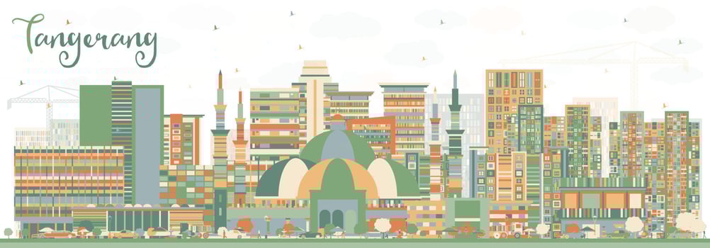 Tangerang Indonesia City Skyline with Color Buildings. vector