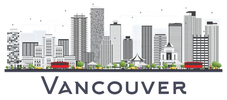 Vancouver Canada City Skyline with Gray Buildings Isolated on White Background. vector