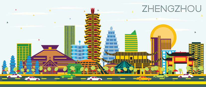 Zhengzhou China City Skyline with Color Buildings and Blue Sky. vector