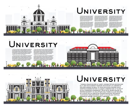 Set of University Campus Study Banners Isolated on White. vector