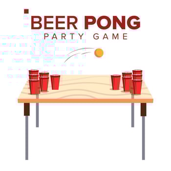 Beer Pong Game Vector. Alcohol Party Game. Red Cups On Table And Ball. Isolated Flat Illustration vector