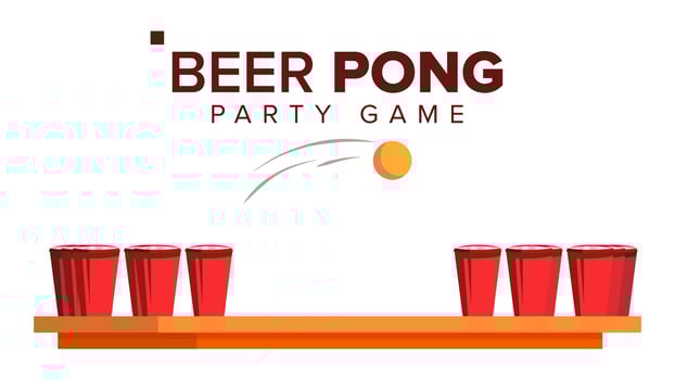 Beer Pong Game Vector. Alcohol Party Game. Red Cups And Ping Pong Ball. Isolated Flat Illustration vector