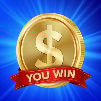Big Winner Poster Vector. You Win. Dollar Golden Coin With Red Ribbon. vector