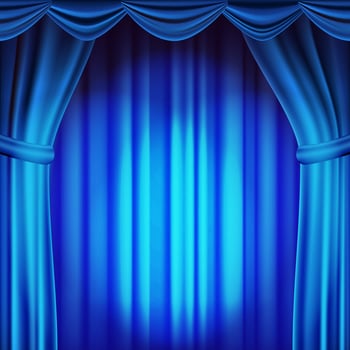 Blue Theater Curtain Vector. Theater, Opera Or Cinema Scene. Empty Silk Stage, Blue Scene. Realistic Illustration vector