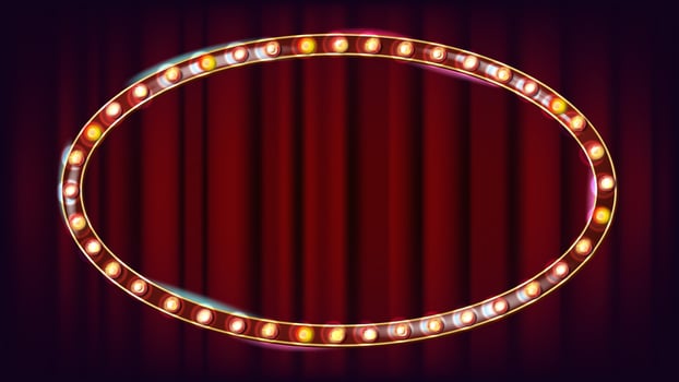 Retro Billboard Vector. Shining Light Sign Board. Realistic Shine Lamp Frame. Carnival, Circus, Casino Style. Illustration vector