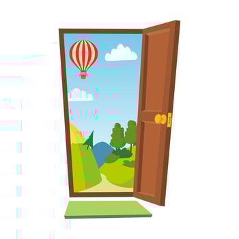 Open Door Vector. Cartoon Landscape. Front View. Flat Isolated Illustration. vector