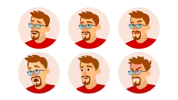 Bearded Man Avatar Vector. Character Business People Avatar. Face Emotions Set. Cartoon, Comic Art Illustration vector