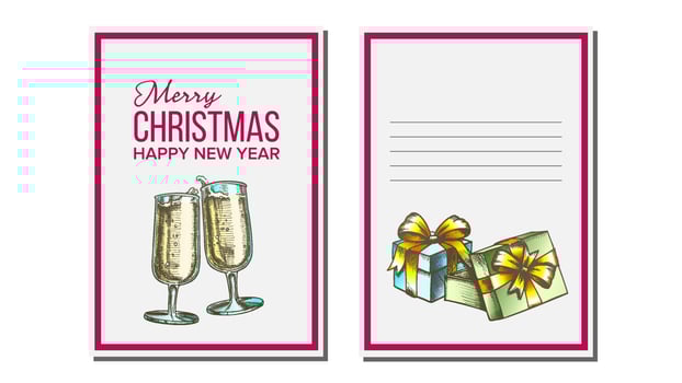 Christmas Greeting Card Vector. Champagne Bottle. Seasons. Winter Wishes. Holiday Concept. Hand Drawn Illustration vector
