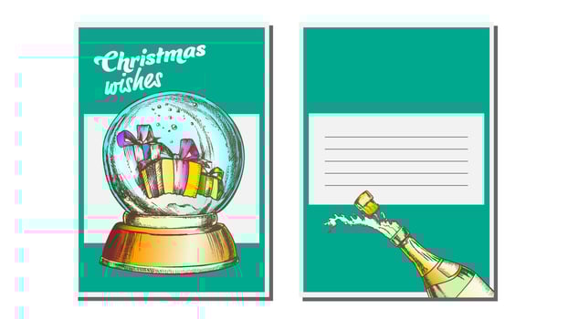 Christmas Greeting Card Vector. Snow Globe. Seasons. Winter Wishes. Holiday Concept. Hand Drawn Illustration vector