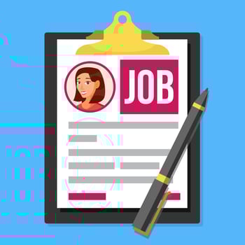 Job Application Form Vector. Female Profile Photo. HR Human Resources Concept. Office Paperwork. Clipboard. Pen. Hiring Employees. Flat Cartoon Illustration vector