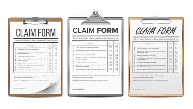 Claim Form Set Vector. Business Agreement. Legal Document. Insurance. Realistic Illustration vector