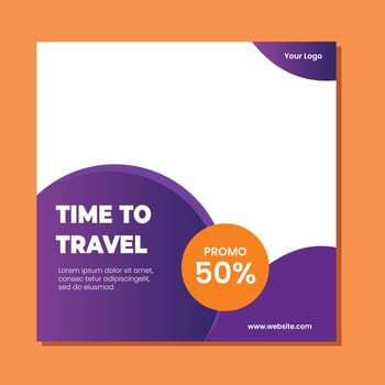 Holiday travel, traveling or summer beach travelling social media post or web banner template design. Tourism business marketing flyer or poster with abstract digital background, logo and icon. vector