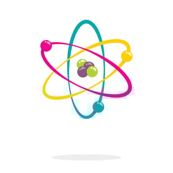 Atom with Electrons in Orbit vector illustration physical science graphic