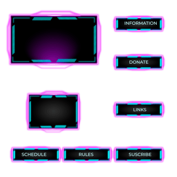 Live streaming purple theme  panel. Streaming screen panel overlay design template neon theme. Live video, online stream futuristic technology style. Abstract digital user interface png