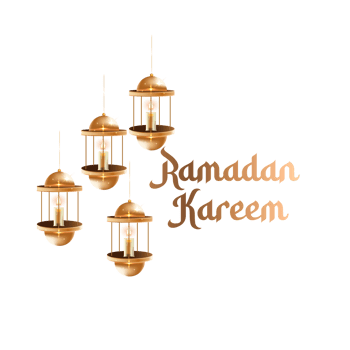 eid mubarak typography with mosque and lantern png