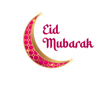 eid mubarak typography with mosque and lantern png