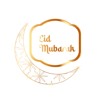 eid mubarak typography with mosque and lantern png