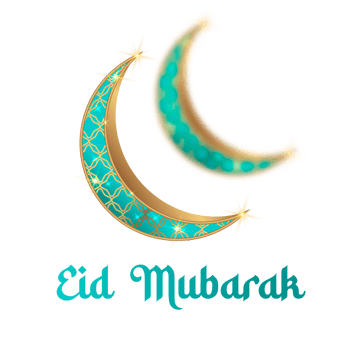 eid mubarak typography with mosque and lantern png