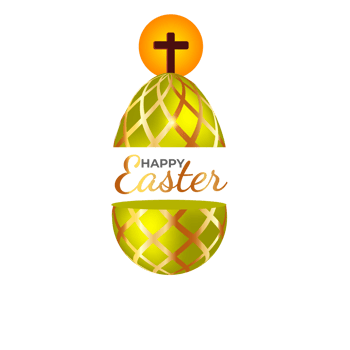 happy easter element for design.eggs in green grass with white flowers isolated png