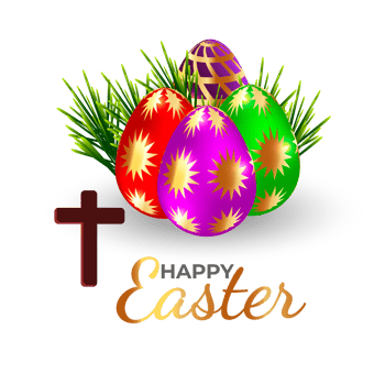 happy easter element for design.eggs in green grass with white flowers isolated png