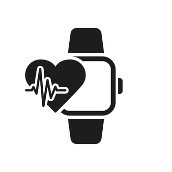 Smart Watch App for for Heart Pulse Control Silhouette Icon. Wearable Fitness Bracelet Glyph Pictogram. Heart Beat Cardiology Device. Electronic Smartwatch Icon. Isolated Vector Illustration.