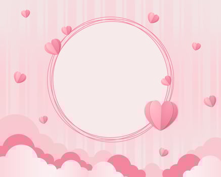 Soft pink template for Valentine s Day with a place for greetings, hearts and clouds. Vector. Polygraphy. Postcard. Invitation. vector