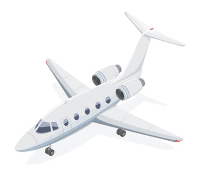 Private Airplane Small Flying Jet stop Parking with landing gear Business Flight Cost white illustration isometric isolated vector