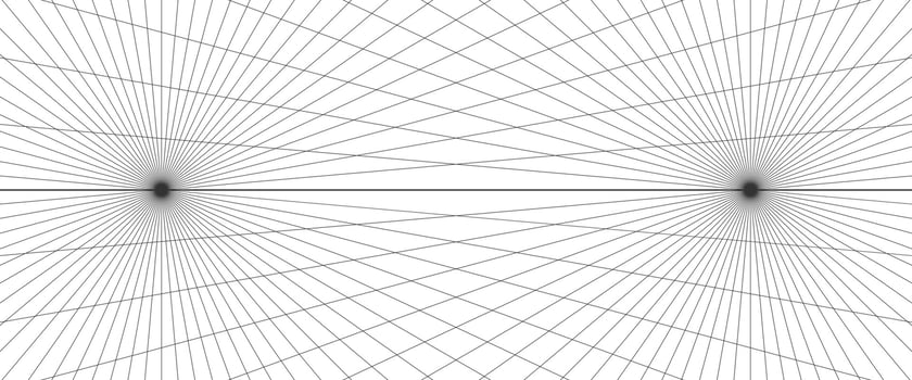 Two points perspective grid background. Abstract grid line backdrop. Drawing perspective mesh template. Vector illustration isolated on white background