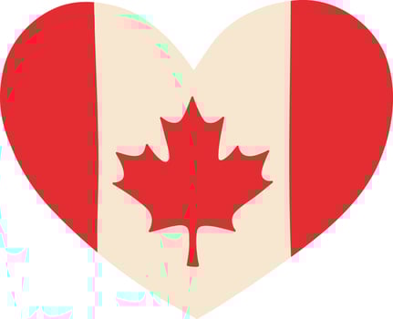Flag of Canada in the shape of a heart is the national symbolism. vector