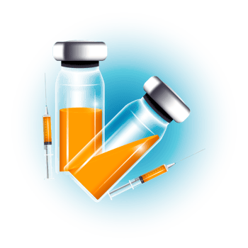 Vaccine by virus. vaccines bottle isolated. set realistic 3d glass ampoules png