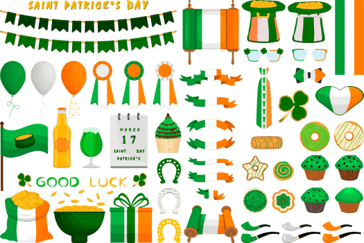 Big set Irish holiday St Patrick day png