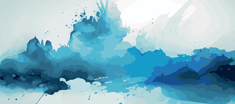Realistic blue watercolor panoramic texture on white background - Vector