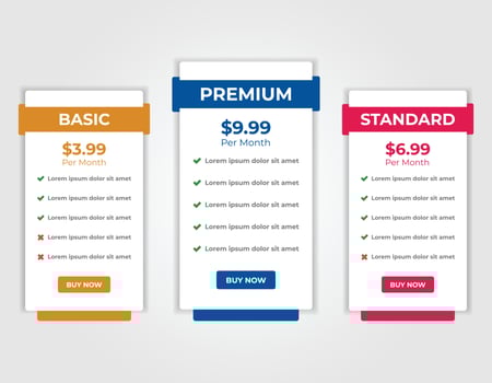 Modern web pricing table comparison chart list design template vector