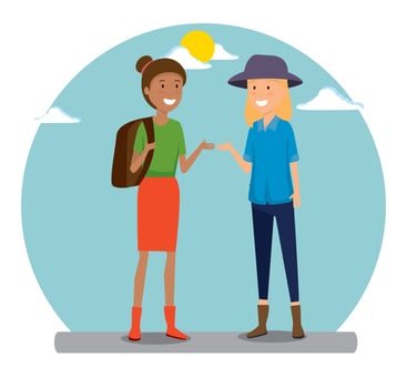 women with backpack and hat to journey vacation vector
