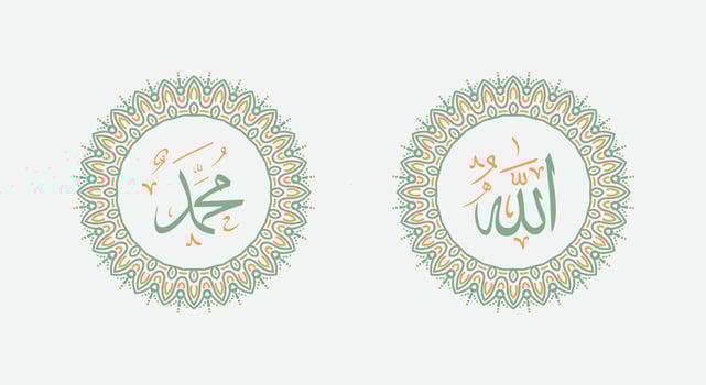 Allah muhammad Name of Allah muhammad, Allah muhammad Arabic islamic calligraphy art, with traditional frame and retro color vector