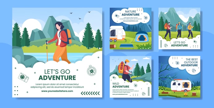 Nature Adventure or Vacation Social Media Post Flat Cartoon Hand Drawn Templates Illustration vector