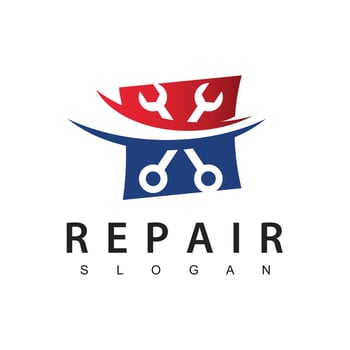 Repair And Service Logo Template Car Garage Design Illustration Using Wrench Icon vector