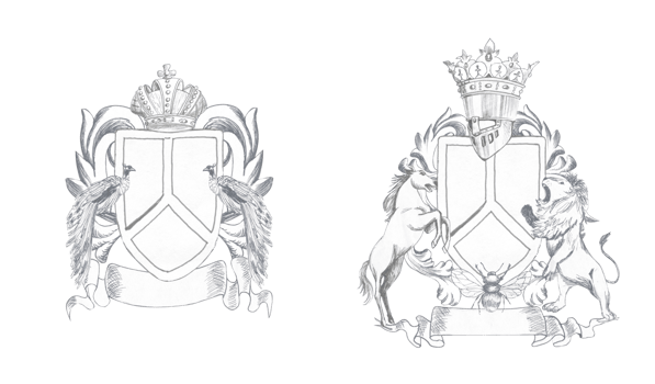 Graphic drawing of the family coat of arms for decorating a baroque wedding png