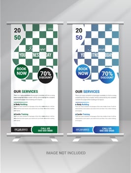 Fitness Or Gym Roll Up Banner Template Design vector