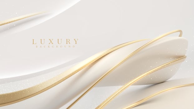 White luxury background with golden curve line element and glitter light effect decoration. vector