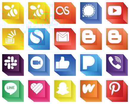 20 3D Icons of Major Social Media Platforms such as slack. blogger. question. mail and gmail icons. Creative and high-resolution vector