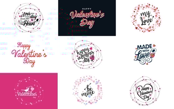 Hand-drawn black lettering Valentine's Day and pink hearts on white background vector illustration suitable for use in design of cards. banners. logos. flyers. labels. icons. badges. and stickers