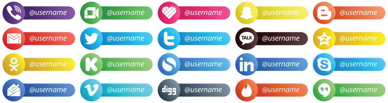 20 Follow Me Icons for Popular Social Media Platforms such as tencent. kakao talk. blogger. tweet and mail icons. Minimalist and professional vector