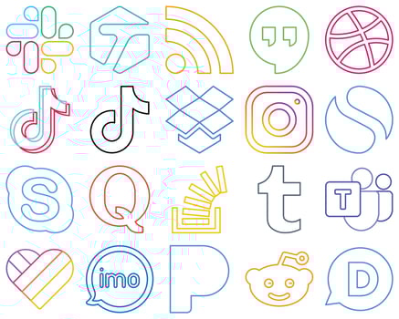 20 Eye-catching Colourful Outline Social Media Icons such as chat. simple. video and instagram Fully editable and unique vector